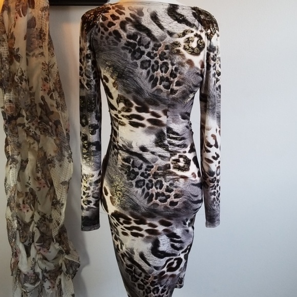 Cache Leopard Print Black Silver Dress - Picture 4 of 4